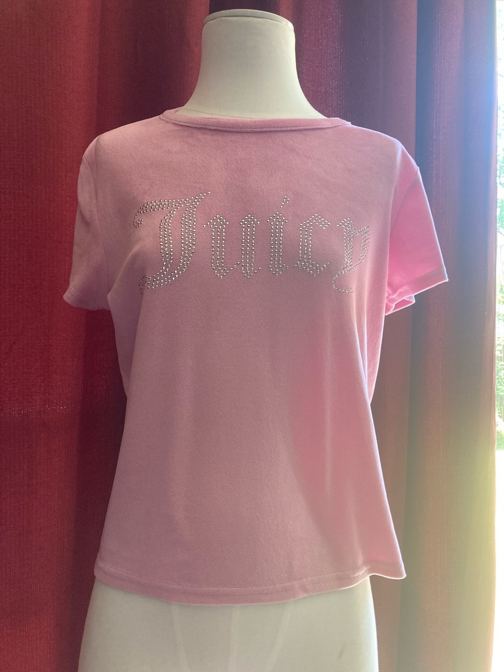 Juicy Couture Light Pink Rhinestone Logo Short Sleeve Tee,L